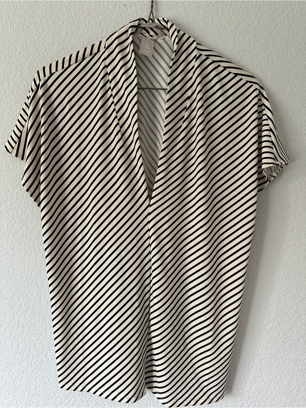H&M Diagonal Stripe Shawl Collar Blouse - Black & Cream
